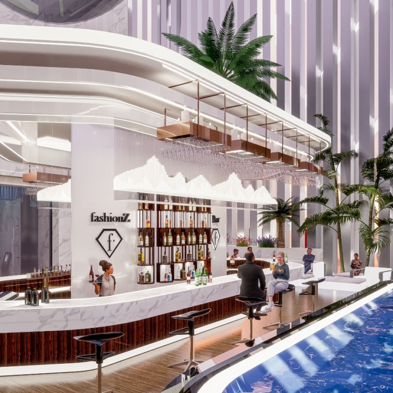 شقة بغرفتين نوم وحمام سباحة خاص في مشروع fashionz بمساحة واسعة 1177 قدم