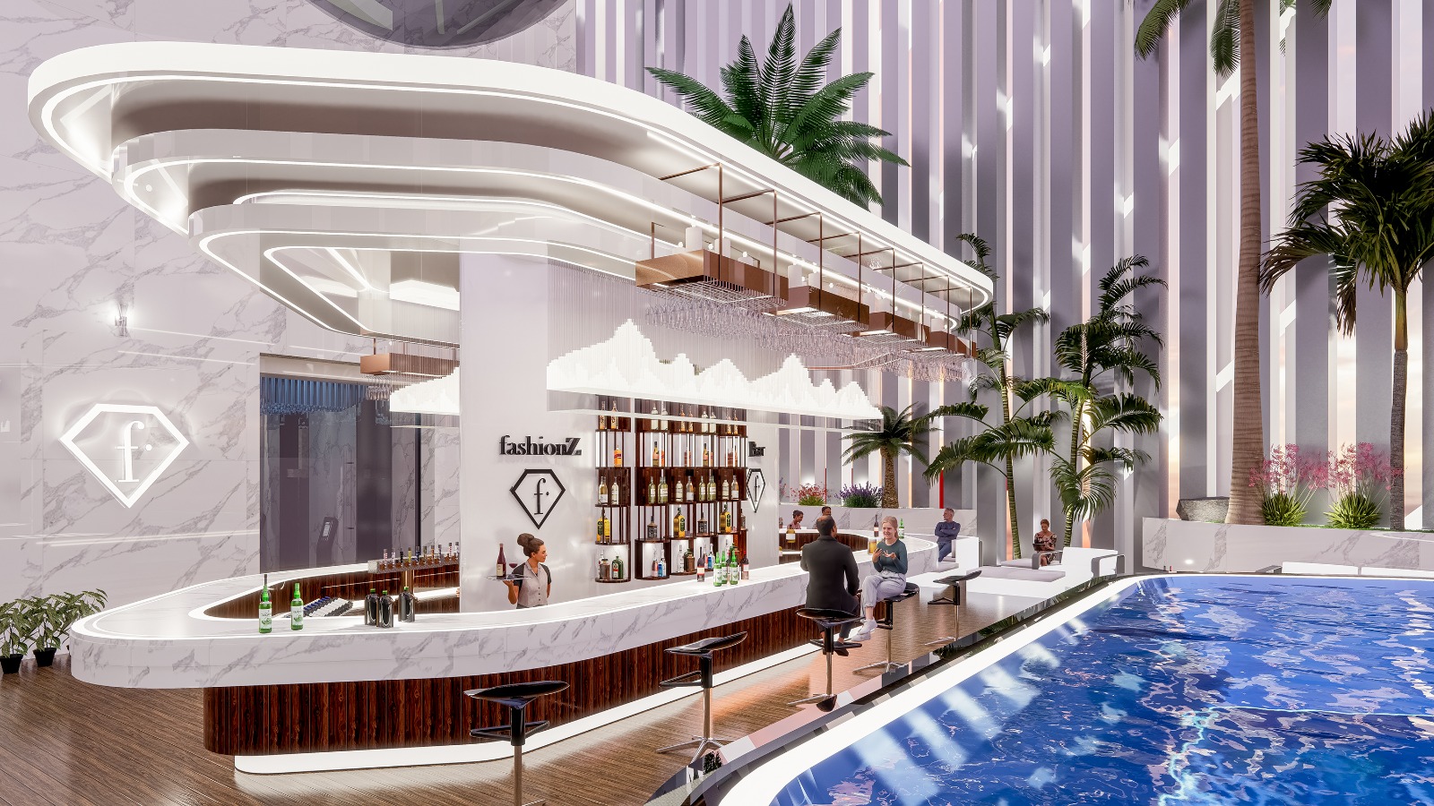 شقة بغرفتين نوم وحمام سباحة خاص في مشروع fashionz بمساحة واسعة 1177 قدم