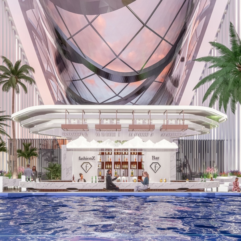 شقة بغرفتين نوم وحمام سباحة خاص في مشروع fashionz بمساحة واسعة 1177 قدم