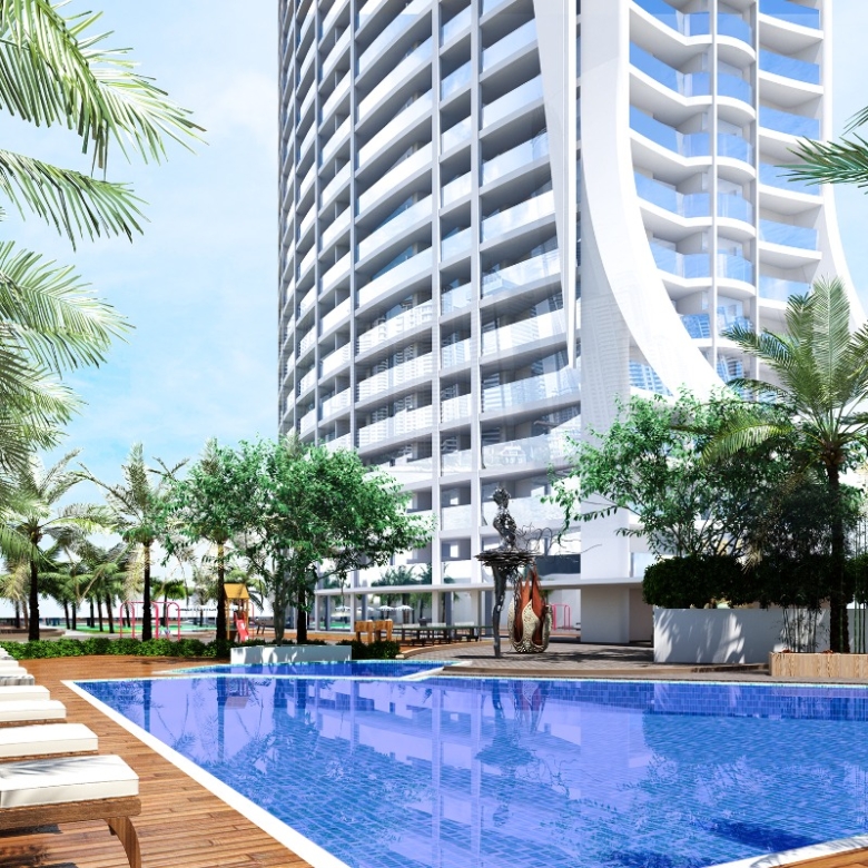 شقة بغرفتين نوم وحمام سباحة خاص في مشروع fashionz بمساحة واسعة 1177 قدم